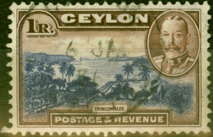 Rare Postage Stamp from Ceylon 1935 1R Violet-Blue & Chocolate SG378 Fine Used