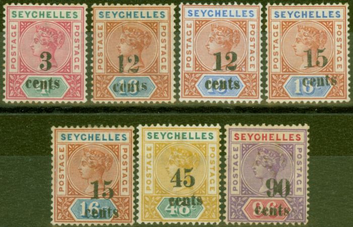 Collectible Postage Stamp from Seychelles 1893 Surch set of 7 SG15-21 Good Mtd Mint