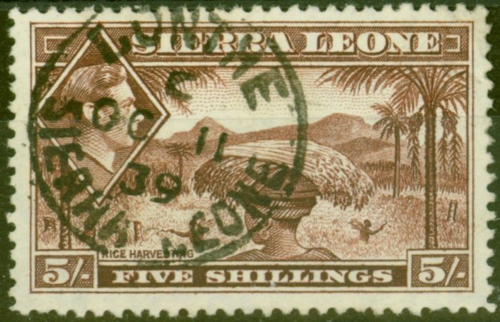 Collectible Postage Stamp from Sierra Leone 1938 5s Red-Brown SG198 V.F.U