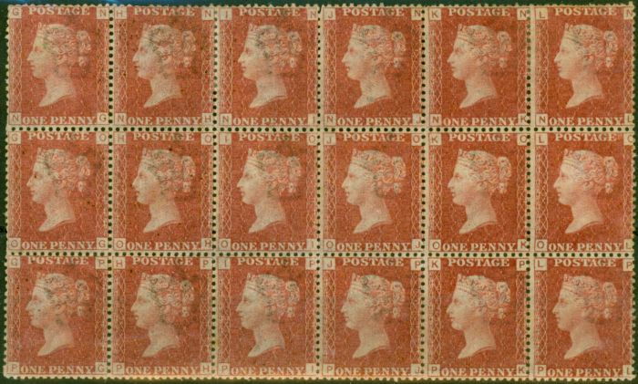 Old Postage Stamp GB 1864 1d Rose-Red SG43-44 Pl 162 Fine MNH & MM Block of 18 (N-G, P-L)
