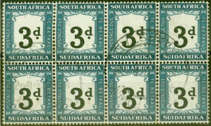Rare Postage Stamp from South Africa 1932 3d Black & Prussian Blue SGD27 V.F.U Block of 8