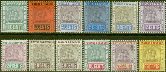 Collectible Postage Stamp from British Guiana 1905-07 set of 12 SG240-250 V.F Lightly Mtd Mint