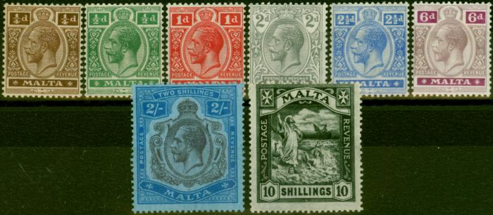 Rare Postage Stamp Malta 1921-22 Set of 8 SG97-104 Fine MM