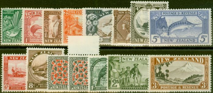 Valuable Postage Stamp from New Zealand 1936-38 set of 15 SG577-590 V.F Very Lightly Mtd Mint