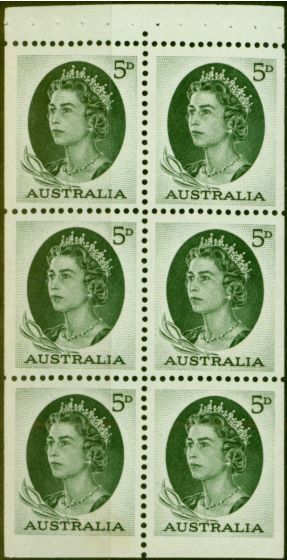 Rare Postage Stamp Australia 1963 5d Deep Green SG354a Booklet Pane of 6 V.F MNH (2)