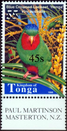 Collectible Postage Stamp from Tonga 2002 45s on 55s Blue Crowned Lorkeet SG1546 Very Fine MNH Marginal Imprint