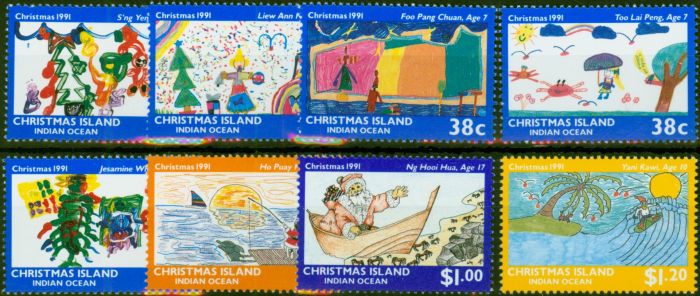 Collectible Postage Stamp Christmas Island 1991 Childrens Paintings Set of 8 SG334-341 V.F MNH