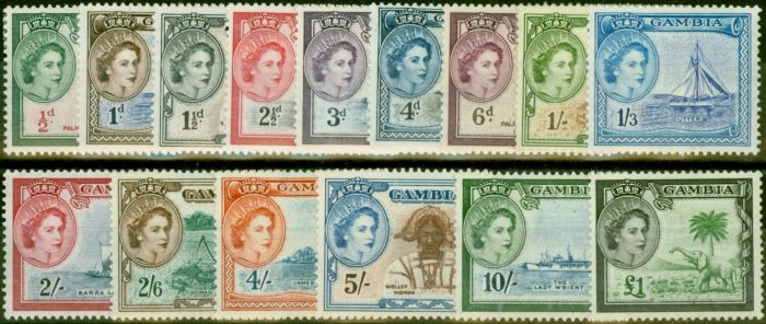 Rare Postage Stamp Gambia 1953 Set of 15 SG171-185 Fine LMM