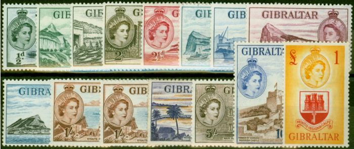 Collectible Postage Stamp Gibraltar 1953 Set of 15 SG145-158 Fine LMM