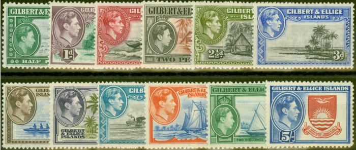 Old Postage Stamp from Gilbert & Ellice Is 1939 set of 12 SG43-54 Fine Mtd Mint