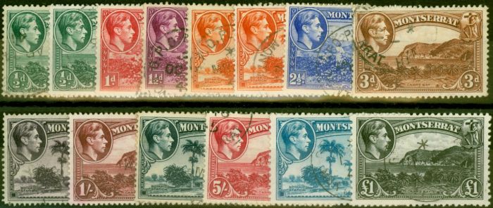 Old Postage Stamp Montserrat 1938-48 Set of 14 SG101a-112 Fine Used CV £78