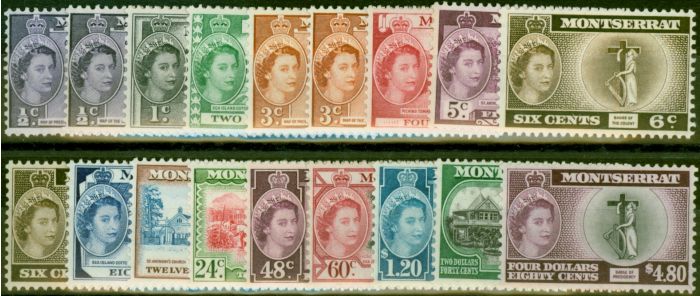 Old Postage Stamp Montserrat 1953-58 Set of 18 SG136a-149 Fine LMM
