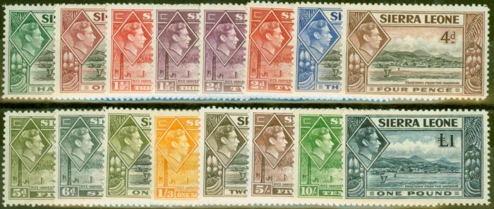 Old Postage Stamp from Sierra Leone 1938-44 set of 16 SG188-200 Fine Lightly Mtd Mint