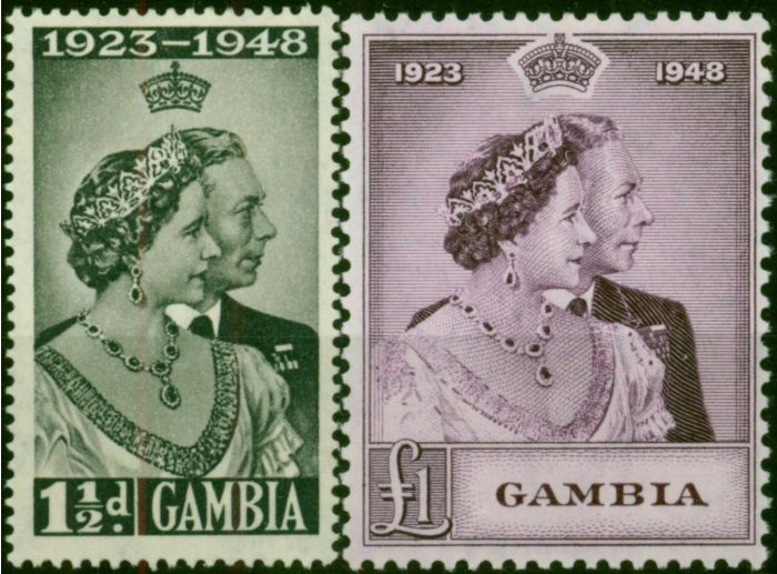 Gambia 1948 RSW Set of 2 SG164-165 Fine VLMM  King George VI (1936-1952) Old Royal Silver Wedding Stamp Sets