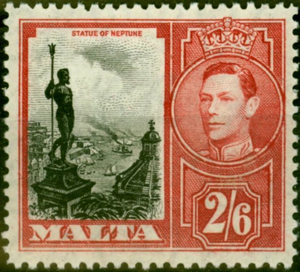 Collectible Postage Stamp from Malta 1938 2s6d Black & Scarlet SG229 Fine & Fresh Lightly Mtd Mint