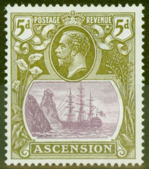 Rare Postage Stamp from Ascension 1927 5d Purple & Olive-Green SG15d V.F Very Lightly Mtd Mint