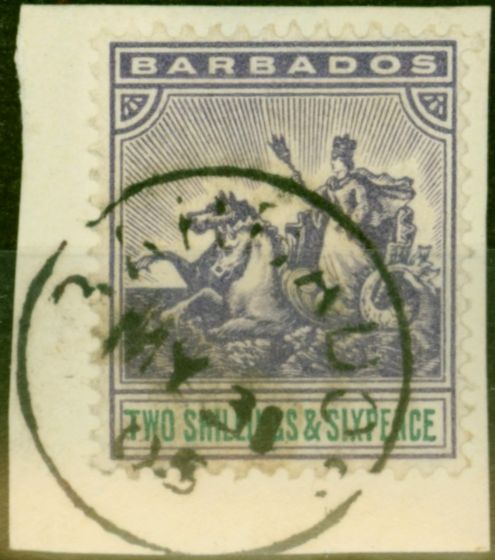 Rare Postage Stamp from Barbados 1903 2s6d Violet & Green SG115 V.F.U on Piece