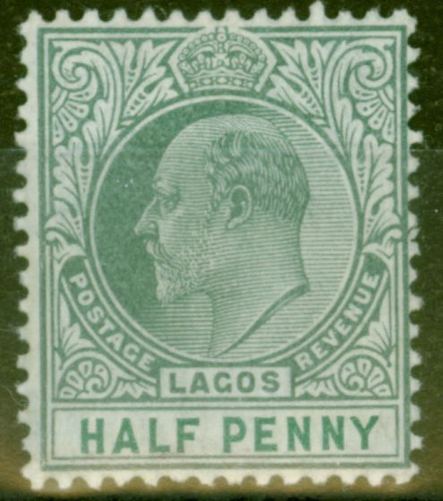 Rare Postage Stamp from Lagos 1906 1/2a Dull Green & Green SG54a Fine Lightly Mtd Mint