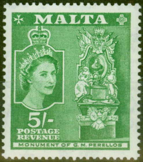 Rare Postage Stamp from Malta 1956 5s Green SG280 V.F MNH
