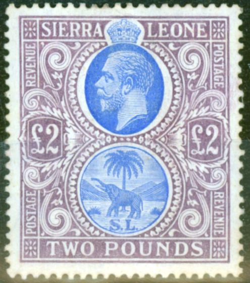 Rare Postage Stamp from Sierra Leone 1912 £2 Blue & Dull Purple SG129 Fine Lightly Mtd Mint