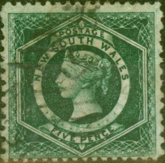 Collectible Postage Stamp from N.S.W 1885 5d Bright Green SG232ca P.12 x10 Fine Used