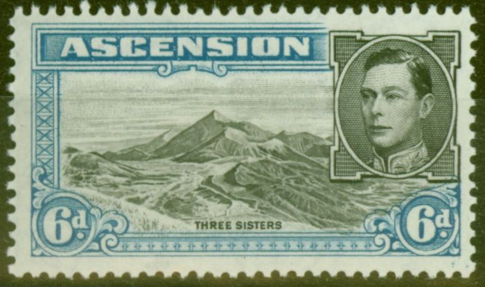 Rare Postage Stamp from Ascension 1938 6d Black & Blue SG43 P.13.5 Fine Very Lightly Mtd Mint
