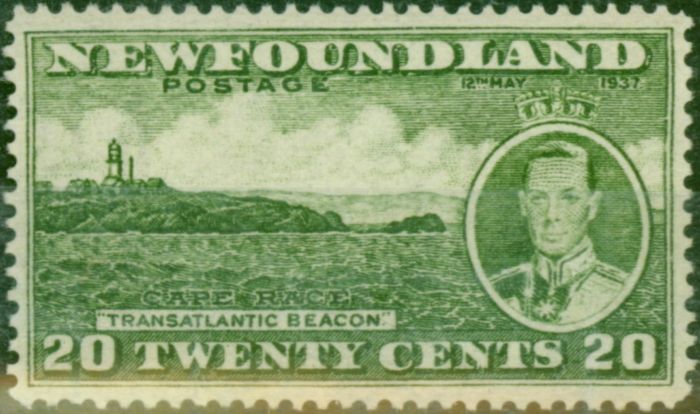 Valuable Postage Stamp Newfoundland 1937 20c Green SG264e P.13.5 Fine LMM