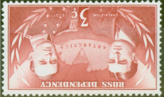 Old Postage Stamp from Ross Dependency 1967 3c Carmine-Red SG6w Wmk Inverted V.F MNH