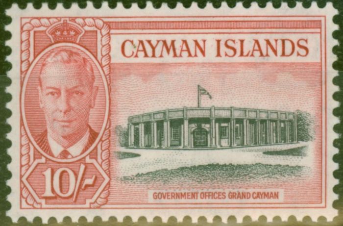Valuable Postage Stamp from Cayman Islands 1950 10s Black & Scarlet SG147 V.F Lightly Mtd Mint