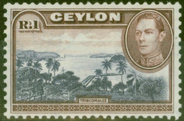 Collectible Postage Stamp from Ceylon 1938 1R Blue-Violet & Chocolate SG395 Fine MNH