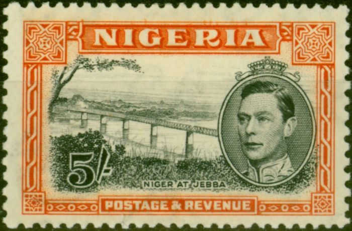 Collectible Postage Stamp from Nigeria 1938 5s Black & Orange SG59 P.13 x 11.5 Fine Mtd Mint
