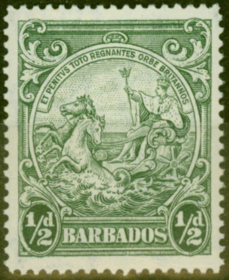 Rare Postage Stamp from Barbados 1942 1/2d Green SG248b P.14 V.F Very Lightly Mtd Mint