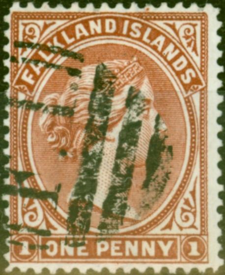 Old Postage Stamp from Falkland Islands 1892 1d Reddish Chestnut SG19 V.F.U 'Steel Obliterator FI' Barnes No 1-78
