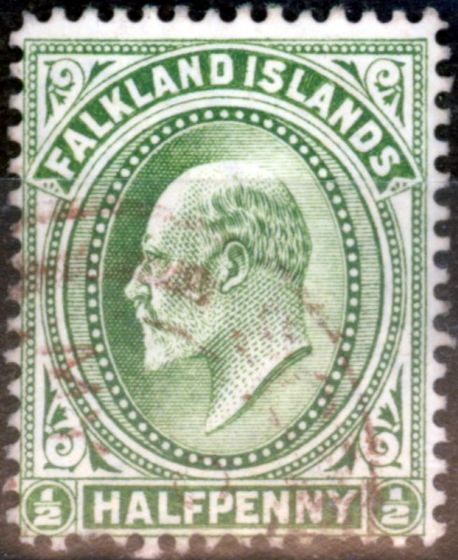 Valuable Postage Stamp from Falkland Islands 1908 1/2d Pale Yellow-Green SG43b Fine Used South Georgia CDS in Brown HEIJTZ Spec SGIVi (4)