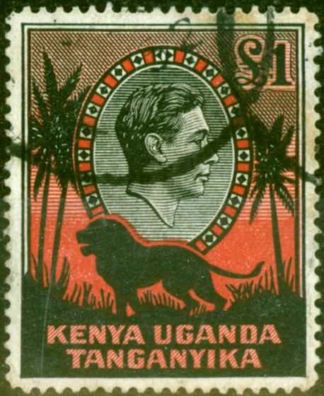 Rare Postage Stamp from KUT 1941 £1 Black & Red SG150a P.14 Very Fine Used