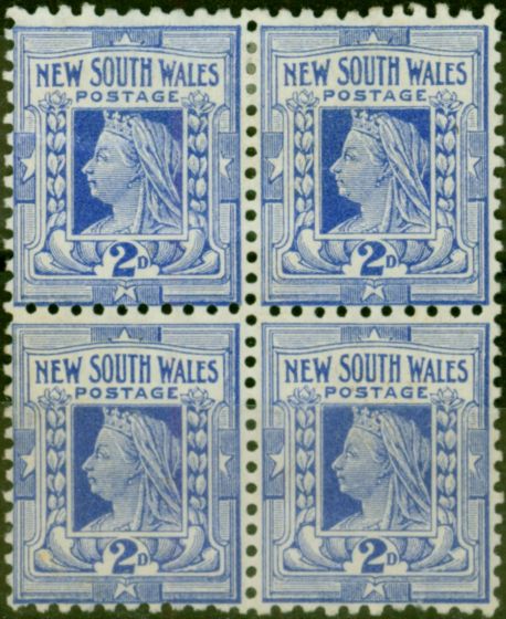 Collectible Postage Stamp N.S.W 1899 2d Cobalt-Blue SG302 Fine LMM Block of 4