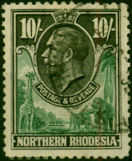 Northern Rhodesia 1925 10s Green & Black SG16 Fine Used King George V (1910-1936) Valuable Stamps