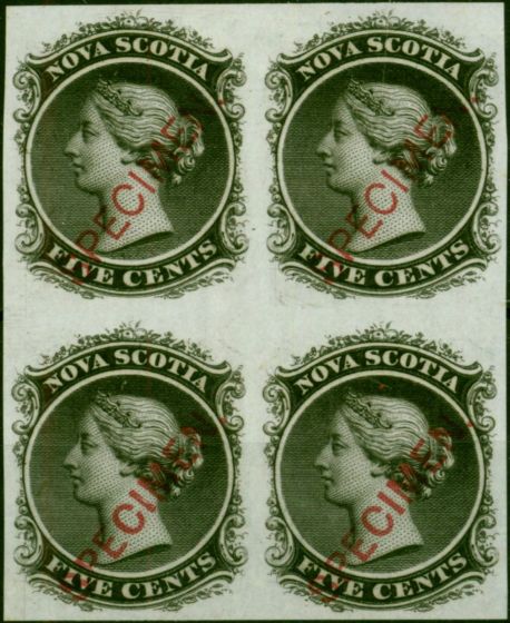 Nova Scotia 1860 5c Black Plate Proof Unitrade 10TCii & 10TCiii Se-Tenant V.F & Fresh Block of 4 . Queen Victoria (1840-1901) Mint Stamps