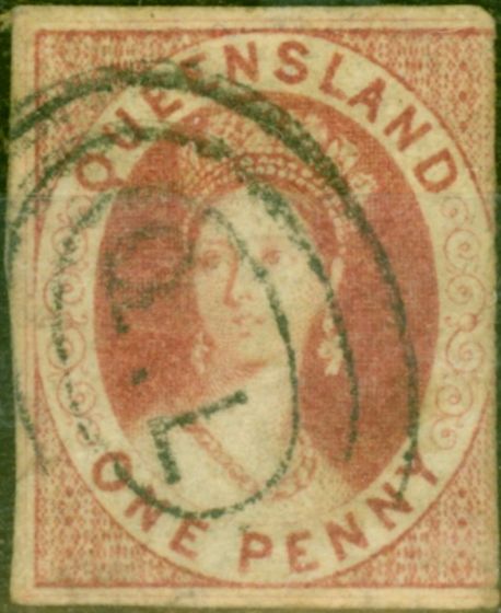 Old Postage Stamp from Queensland 1860 1d Carmine-Rose SG1 Good Used 3 Margins