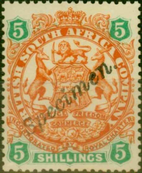 Collectible Postage Stamp Rhodesia 1896 5s Chestnut & Emerald Specimen SG49s V.F & Fresh LMM