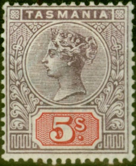 Valuable Postage Stamp from Tasmania 1897 5s Lilac & Red SG223 Fine Mtd Mint