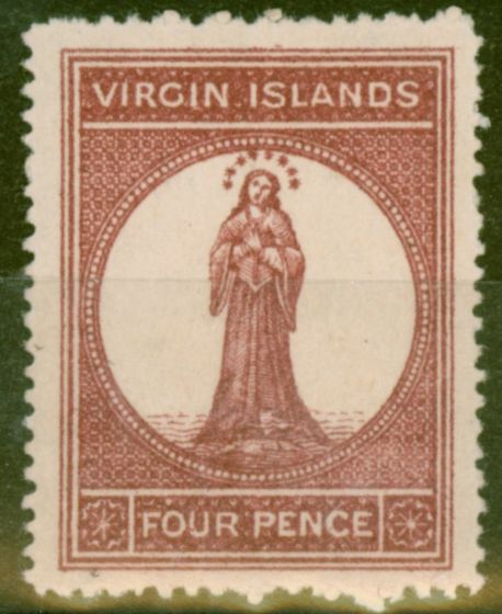 Valuable Postage Stamp from Virgin Islands 1867 4d Lake Red Pale Rose Paper SG15 V.F Mounted Mint