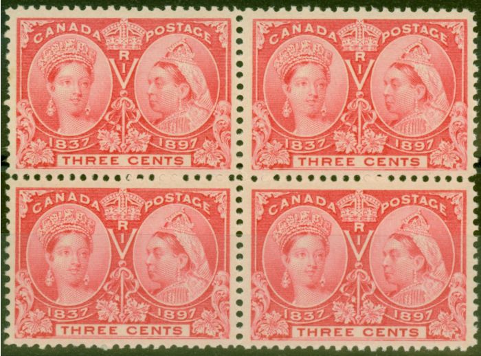Old Postage Stamp from Canada 1897 3c Carmine SG126 Very Fine MNH Block of 4