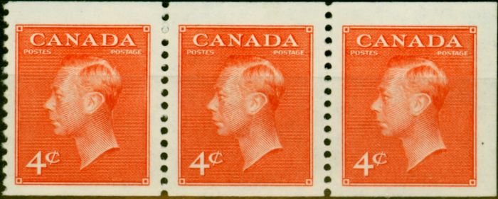 Valuable Postage Stamp Canada 1950 4c Carmine-Lake SG423ba Booklet Pane of 3 Very Fine LMM