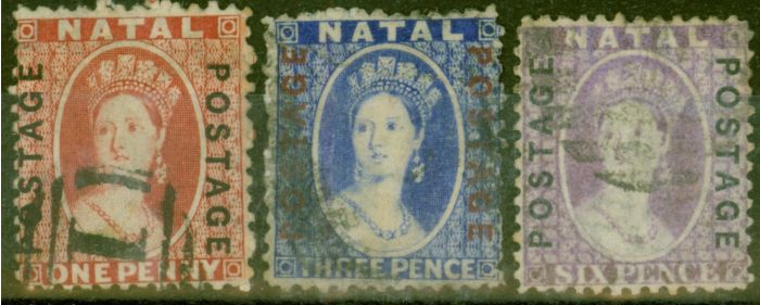 Rare Postage Stamp from Natal 1870-73 Opt set of 3 SG60-62 Fine Used