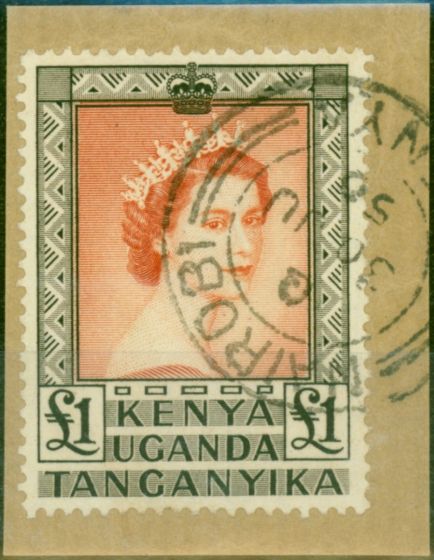 Old Postage Stamp KUT 1956 £1 Venetian Red & Black SG180a V.F.U on Piece