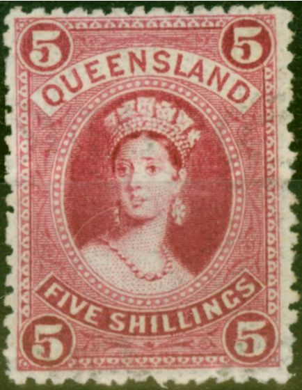 Rare Postage Stamp from Queensland 1895 5s Rose SG163 Fine Mtd Mint