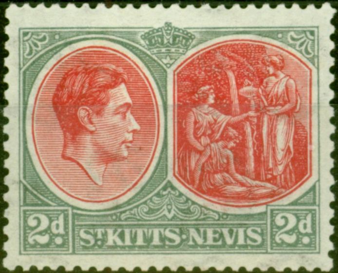 Old Postage Stamp from St Kitts & Nevis 1938 2d Scarlet & Grey SG71 Fine Mtd Mint