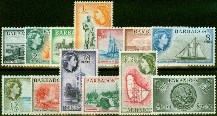 Old Postage Stamp from Barbados 1953-57 Set of 13 SG289-301 Very Fine MNH