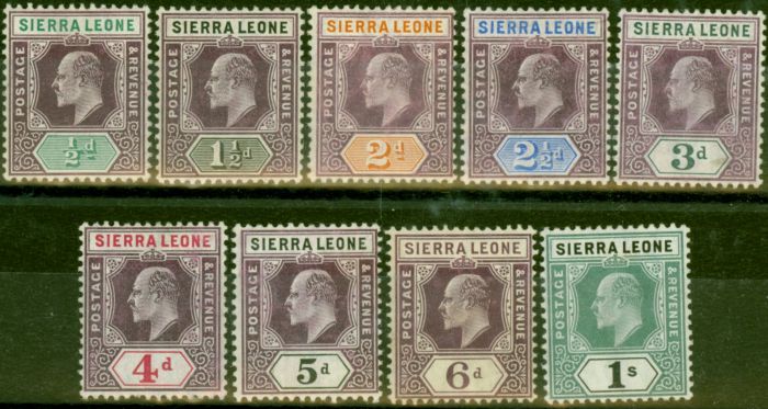 Collectible Postage Stamp Sierra Leone 1904-05 Set of 9 to 1s SG86-95 Ex 1d Fine LMM